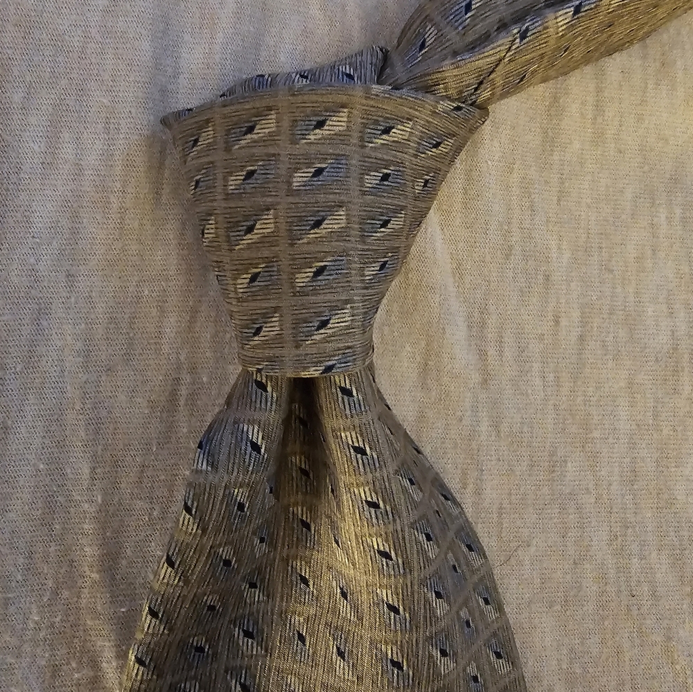 Gold and Navy Patterned Silk Tie by Graham & Lockwood